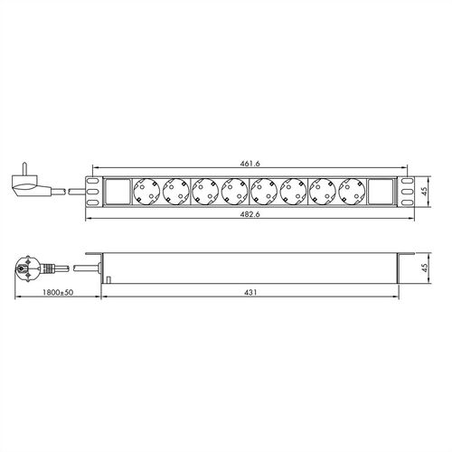 Regleta PDU de 19" para armarios 8 tomas 4000W, CEE 7/7 , 1,8 m VALUE