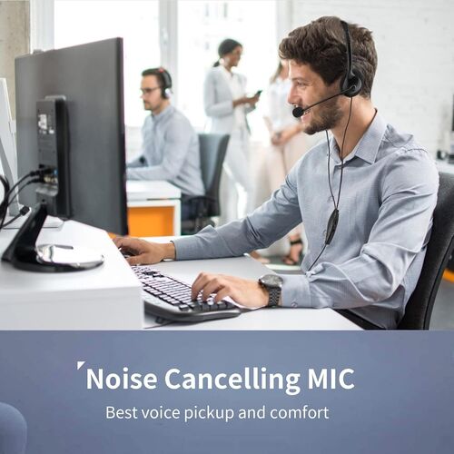 Auriculares USB, auriculares para PC con micrófono, cancelación de ruido y control de volumen, para chat por ordenador, para Skype, webinar, oficina...