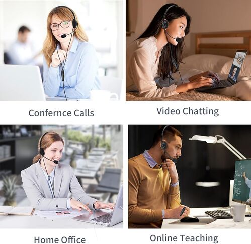 Auriculares USB, auriculares para PC con micrófono, cancelación de ruido y control de volumen, para chat por ordenador, para Skype, webinar, oficina...