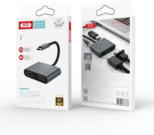 Convertidor  de USB  3.1 Tipo C a  VGA, HDMI, Tipo C (100W) Y USB A, 4K, Plata