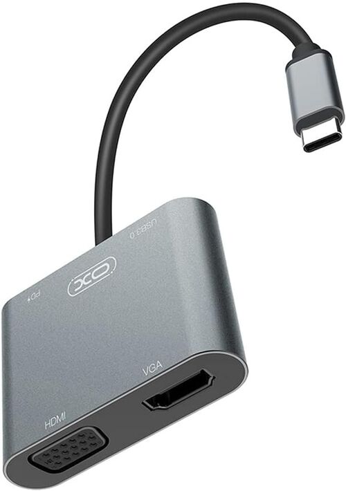 Convertidor  de USB  3.1 Tipo C a  VGA, HDMI, Tipo C (100W) Y USB A, 4K, Plata