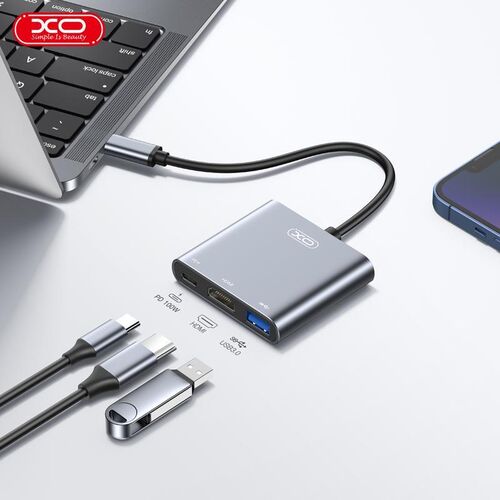 Convertidor  USB 3.1 Tipo C  a  HDMI, Tipo C (100 W)Y USB A Tipo C , 4K, - Plata