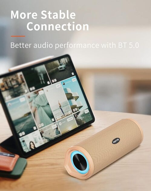 Altavoz Bluetooth Potente Portatil con Luz LED de Color Hay Volumen Alto y Graves Potentes, Impermeable IPX7, Sonido Stereo 360°, 40 Horas de Reproducción, Apoya AUX, SD - Amarillo
