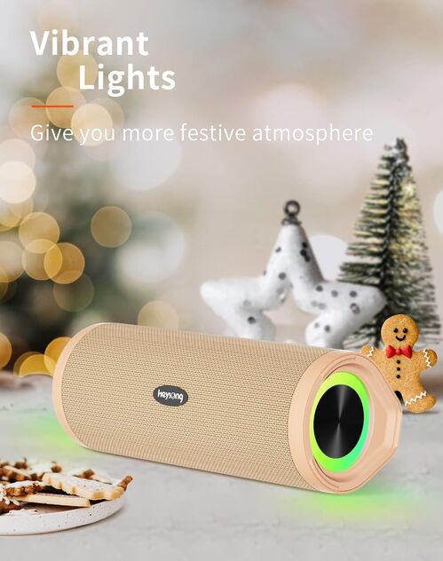 Altavoz Bluetooth Potente Portatil con Luz LED de Color Hay Volumen Alto y Graves Potentes, Impermeable IPX7, Sonido Stereo 360°, 40 Horas de Reproducción, Apoya AUX, SD - Amarillo