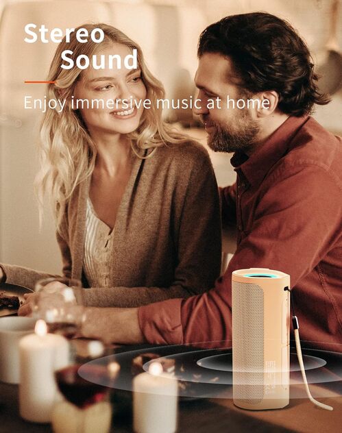 Altavoz Bluetooth Potente Portatil con Luz LED de Color Hay Volumen Alto y Graves Potentes, Impermeable IPX7, Sonido Stereo 360°, 40 Horas de Reproducción, Apoya AUX, SD - Amarillo