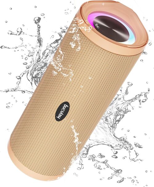 Altavoz Bluetooth Potente Portatil con Luz LED de Color Hay Volumen Alto y Graves Potentes, Impermeable IPX7, Sonido Stereo 360°, 40 Horas de Reproducción, Apoya AUX, SD - Amarillo
