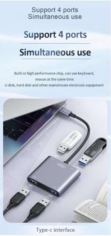 HUB USB 3.0 TIPO C , 4 PUERTOS TIPO A CARCASA METALICA